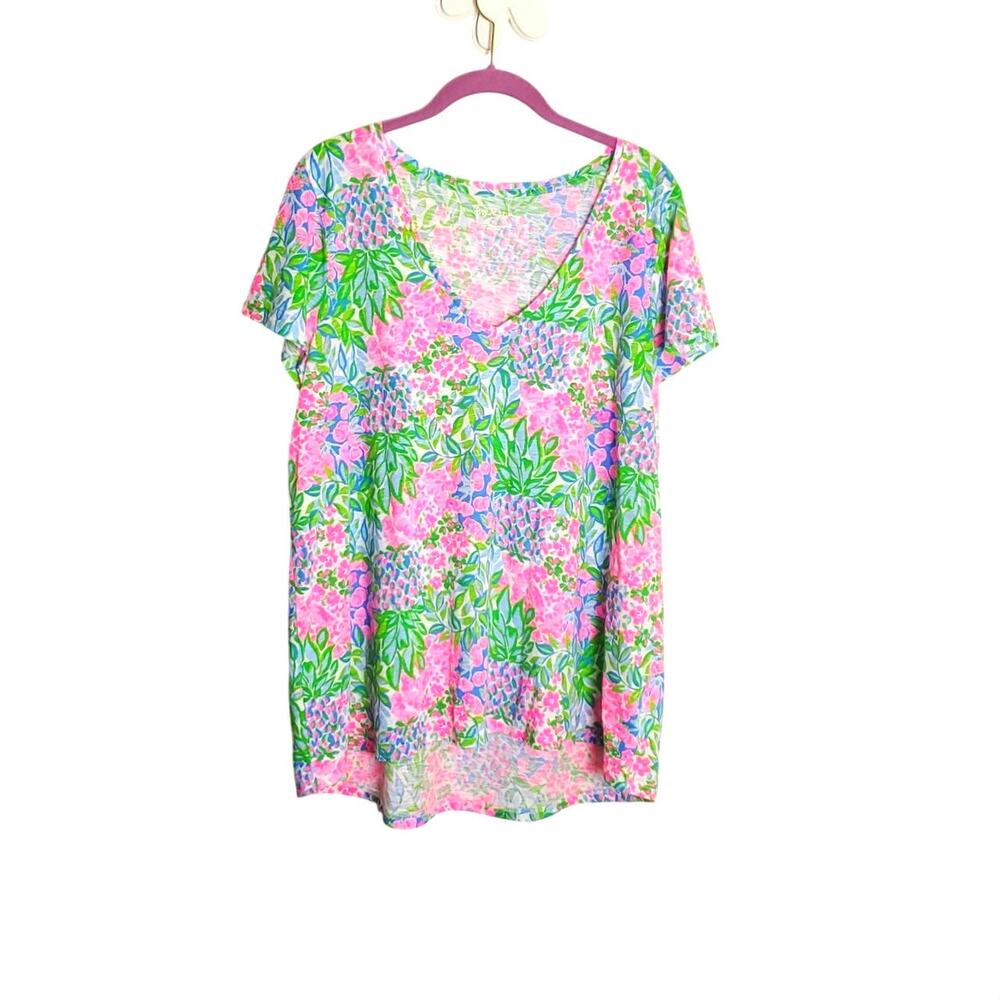 LILLY PULITZER Cotton Etta Vneck Short Sleeve Top Cherry On Top Casual Sz XL - Picture 2 of 11